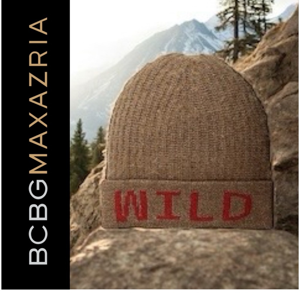 BCBGMaxAzria Brown Beanie with Red 'WILD'
